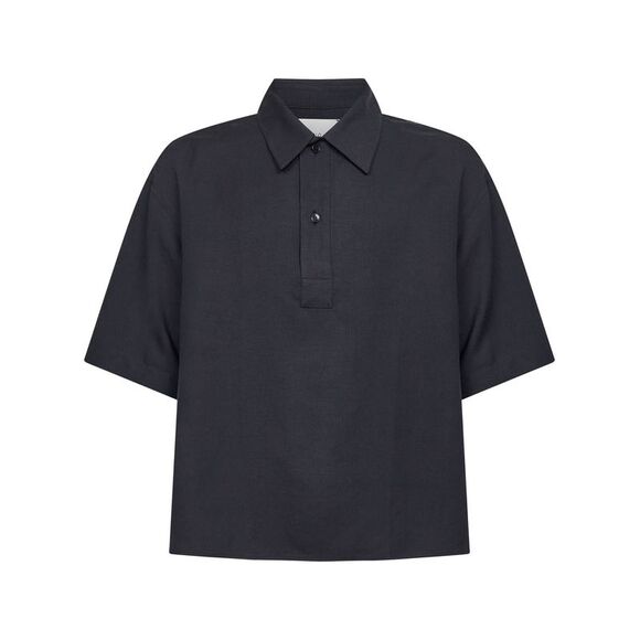 Studio Nicholson Men Darkest Navy Viscose And Linen Lemmer Shirt-Like Polo Shirt